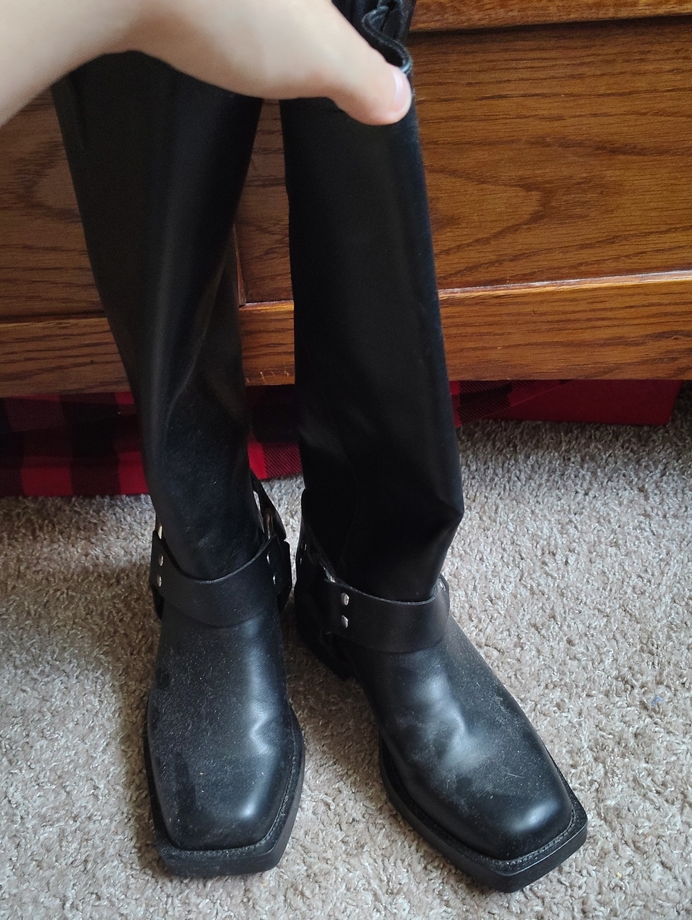 Women's Black Square-Toe Harness Boots